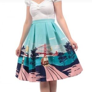 Collectif San Francisco Swing Skirt S 6 50s Retro Novelty Golden Gate Bridge